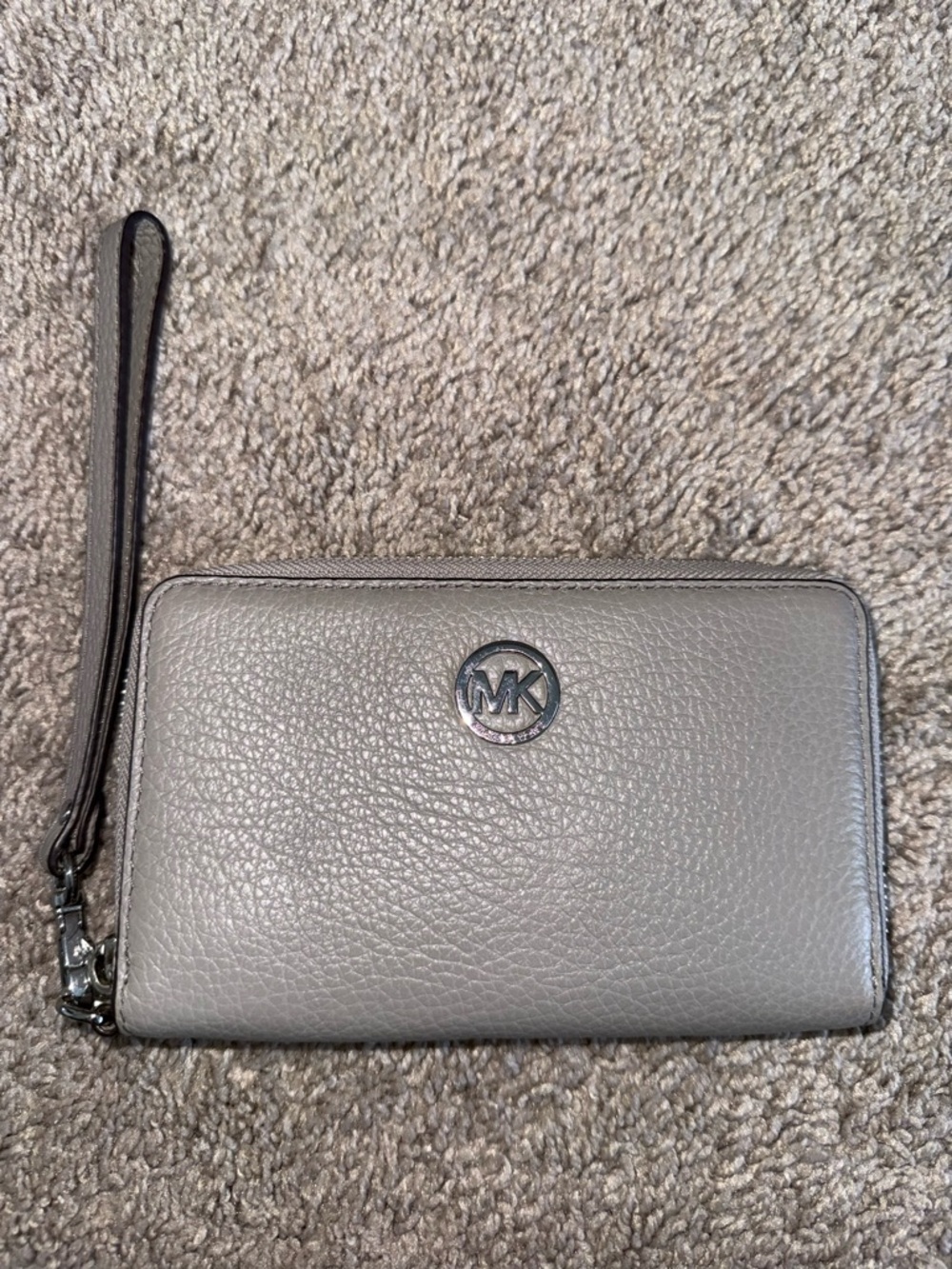 Michael Kors Silver Gray Pebbled Leather Wristlet